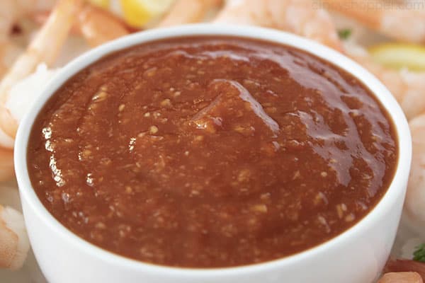 cocktail sauce in a white bowl