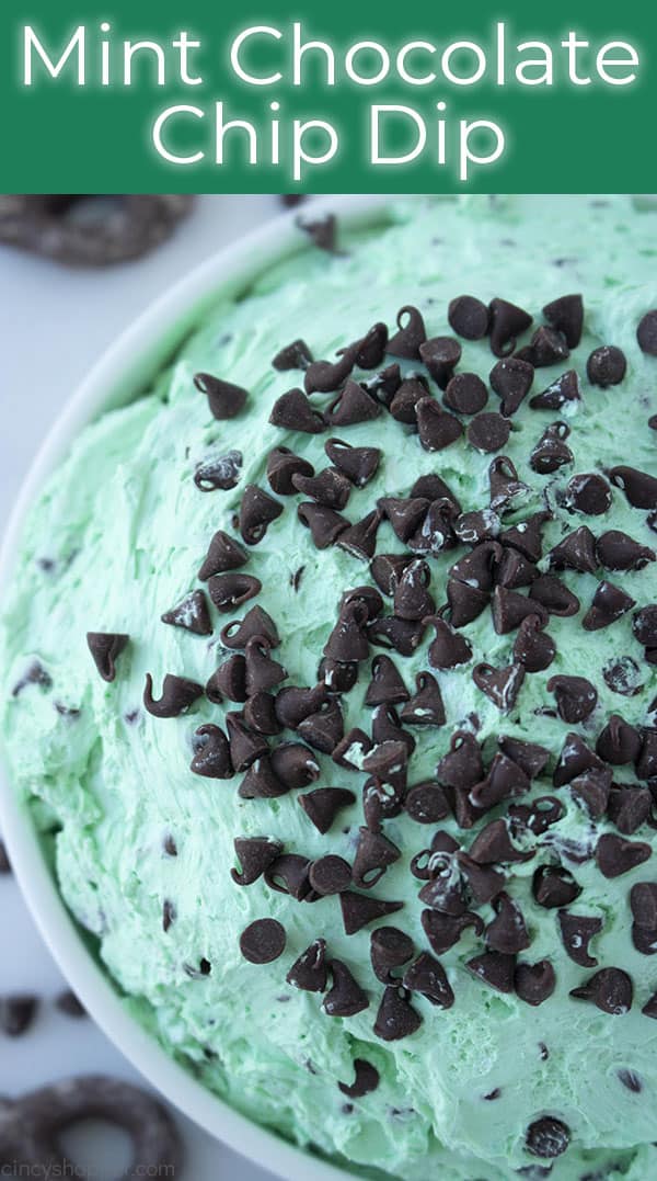 Text image with Mint Cream Cheese Dip with chocolate chips