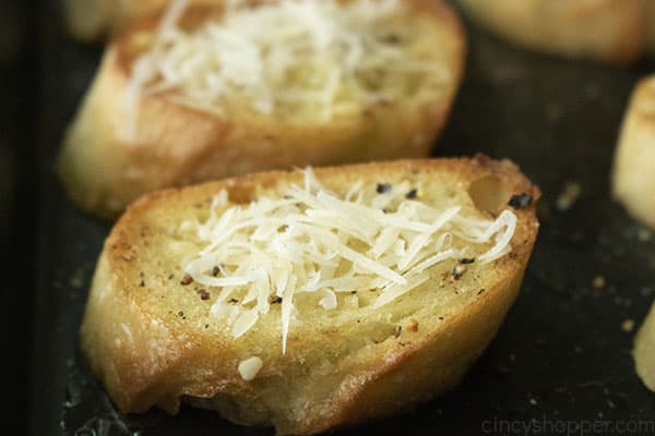 Close up of crostini toast before baking