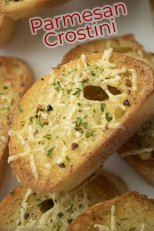 Close up of parmesan crostini