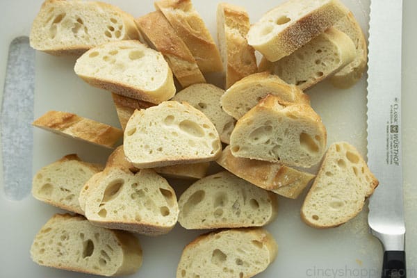 One quarter inch slices of French baguette