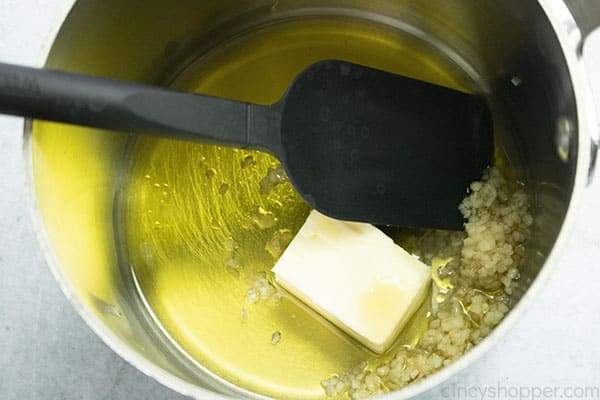 Butter, oil and garlic in a sauce pan