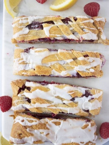 slices of raspberry danish pastry with icing
