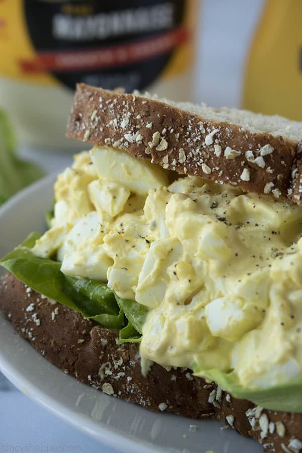 perfect egg salad sandwich on wheat bread