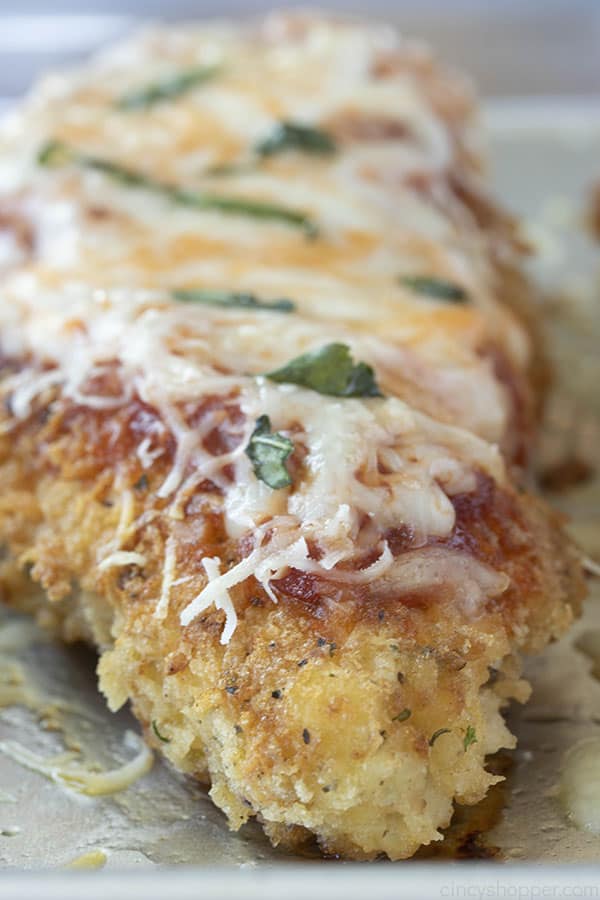 classic Italian chicken breast with panko breadcrumb coating and cheese on top