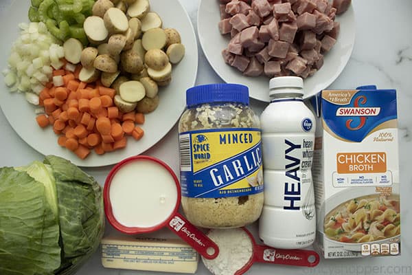 Ingredients to make creamy cabbage soup