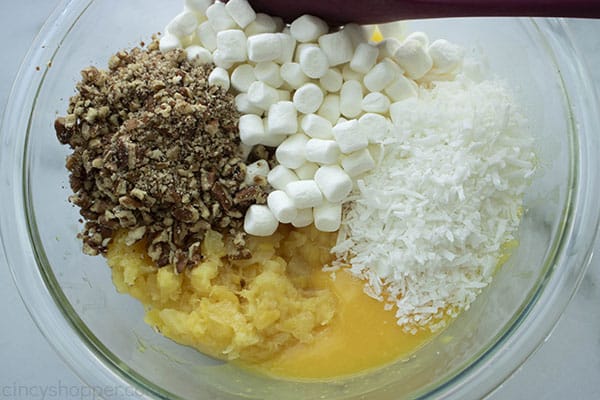 Ingredients for for salad with pineapple in a bowl