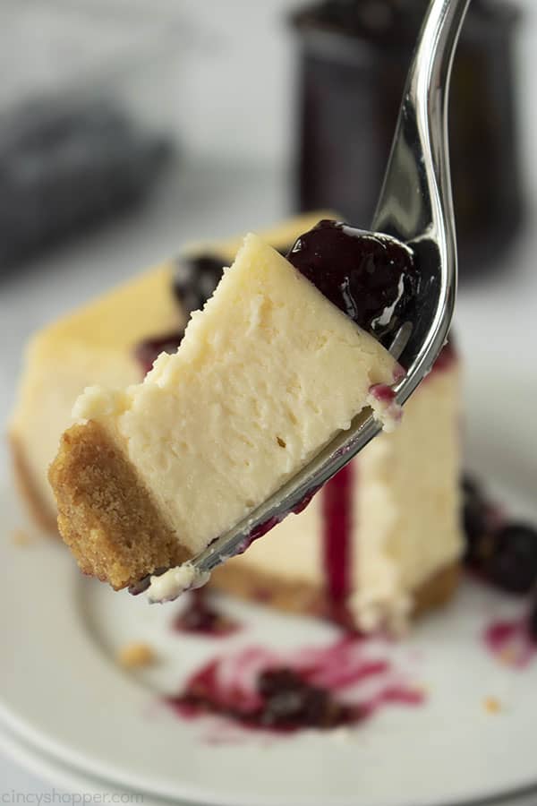 bite of cheesecake on a fork