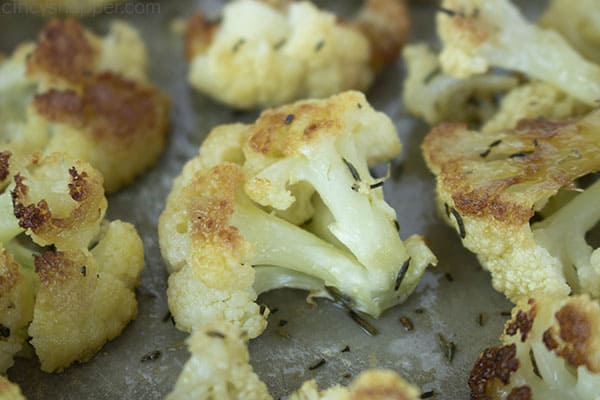 Cauliflower florets brown and tender.