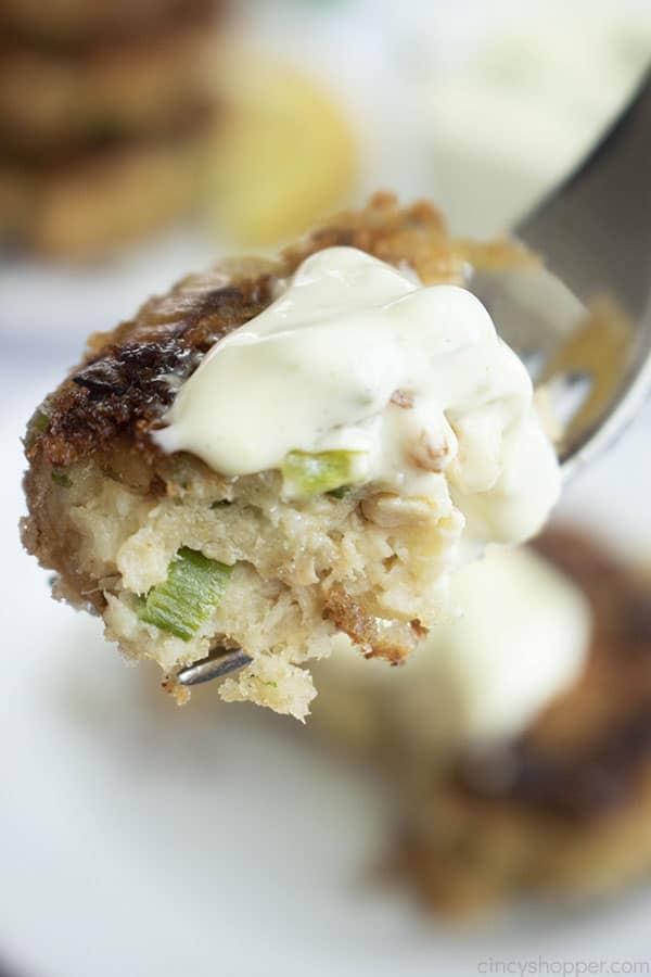 bite of salmon patty on a fork