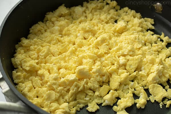 scrambled eggs in a skillet