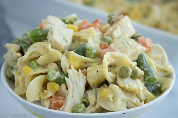 small bowl of chicken with vegetables and pasta