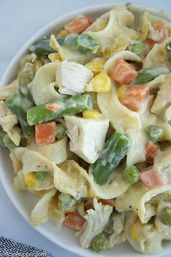 bowl of creamy chicken noodle casserole