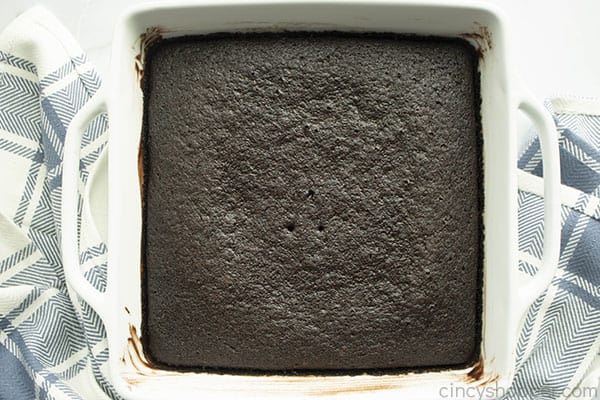 rich vegan wacky cake in baking pan