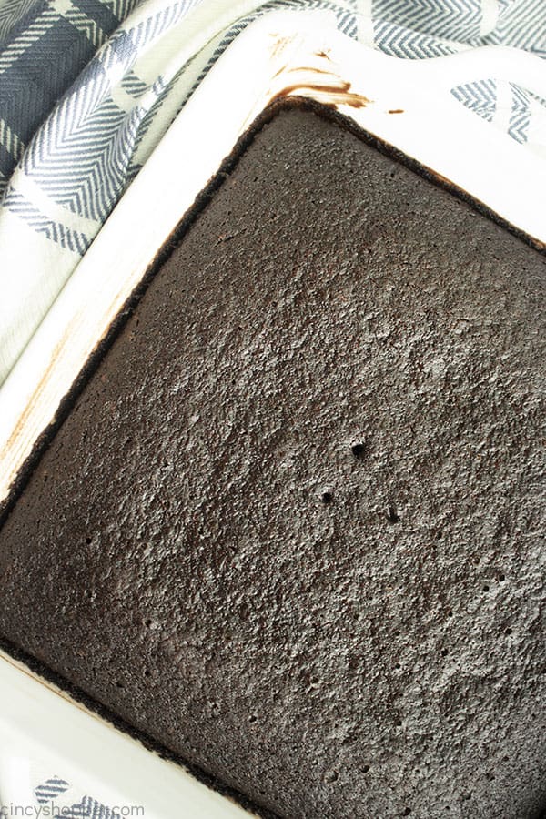 vegan chocolate cake in square baking pan