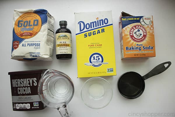 ingredients to make a vegan chocolate cake recipe