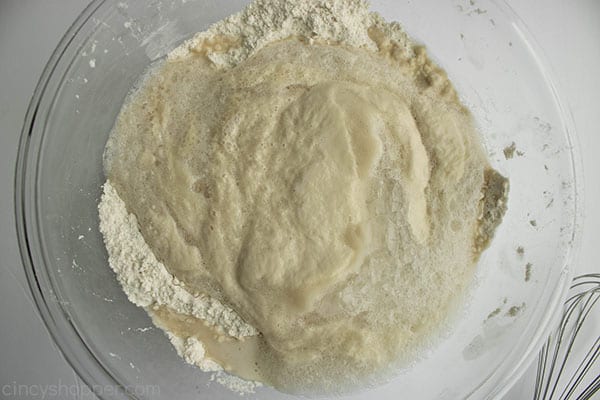 mixture of flour, water, and yeast in a bowl