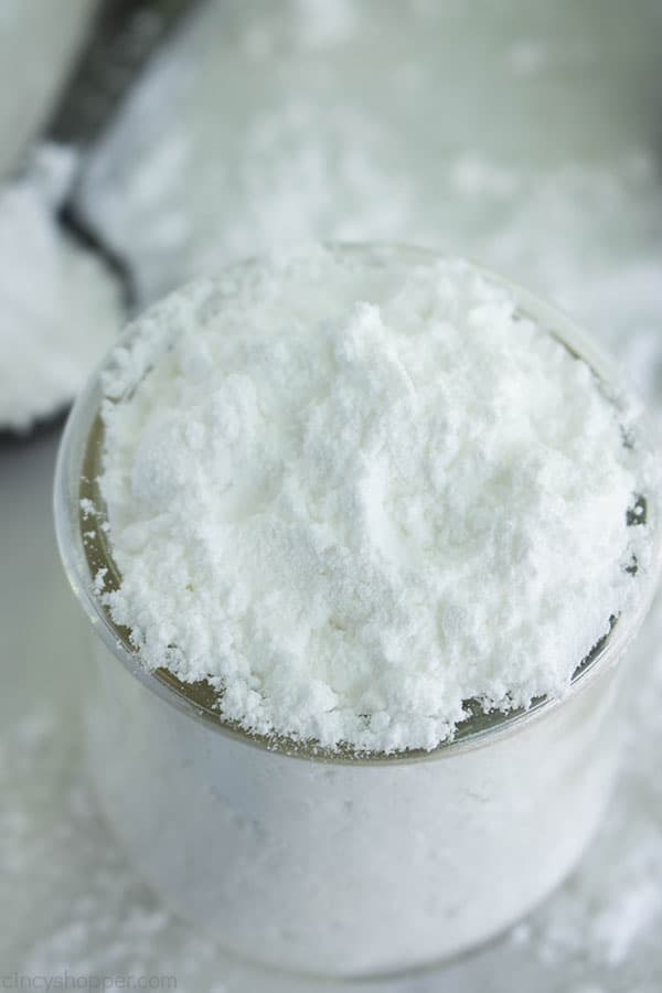 Homemade Confectioners Sugar in a glass container