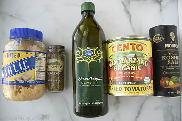 Ingredients to make homemade pizza sauce