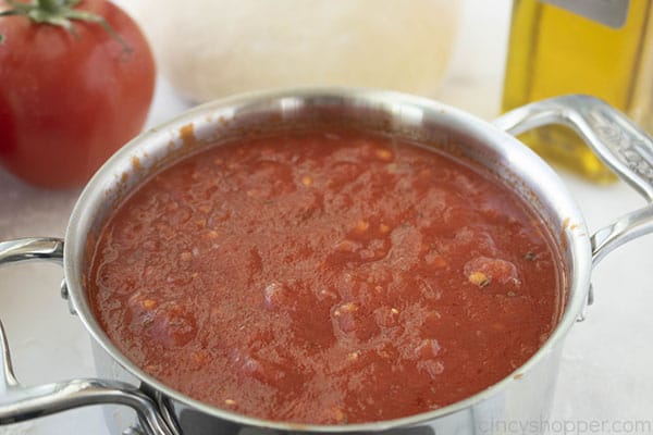 No fail pizza sauce in a small pan