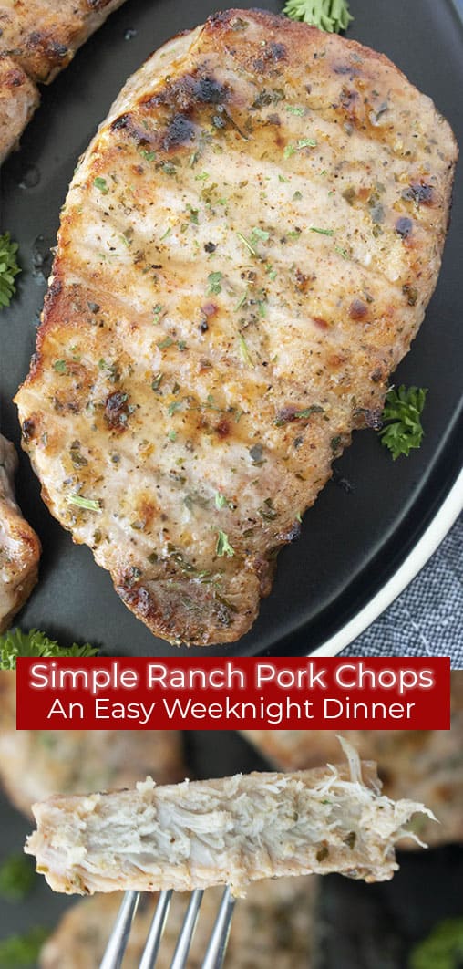 Long collage image with ranch baked simple Pork Chops