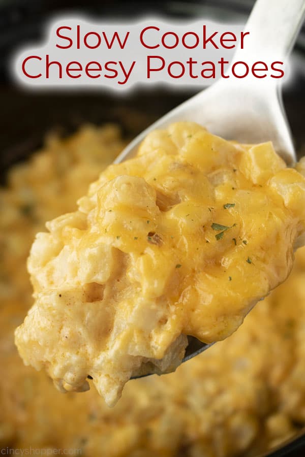 Text on Image spoon of cheesy potatoes