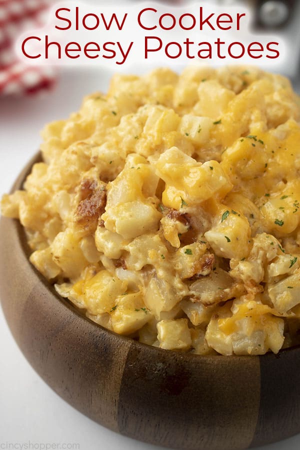 Text on image Slow Cooker Cheesy Potatoes