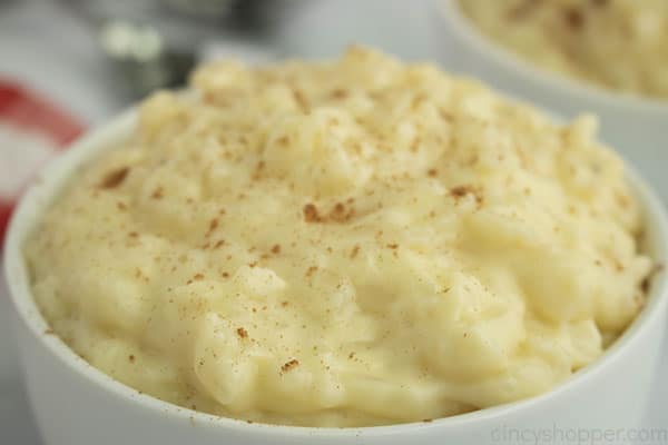 White bowl with classic rice pudding