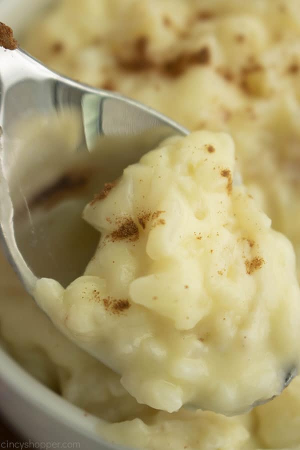 Rice Pudding on a spoon.