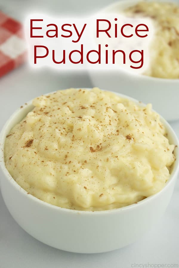 text on image rice pudding in a white bowl
