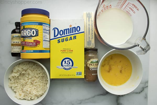 Ingredients to make Easy Rice Pudding