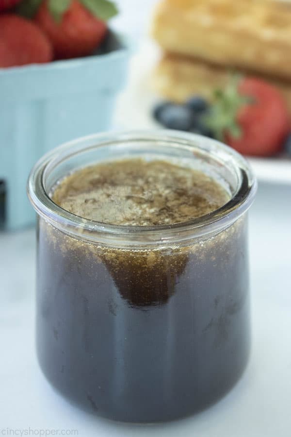 Easy Pancake Syrup in a small jar.