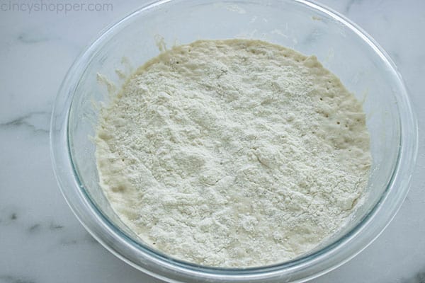 Floured dough in a bowl
