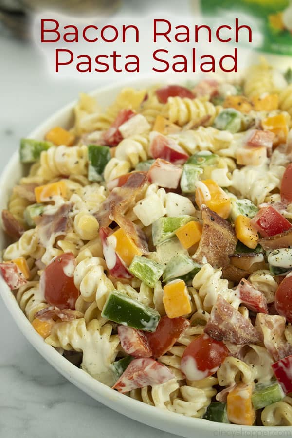 Text on image pin of Bacon Ranch Pasta Salad