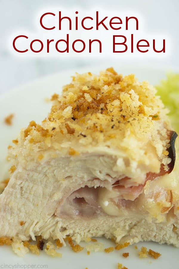 photo of breaded stuffed chicken titled chicken cordon bleu