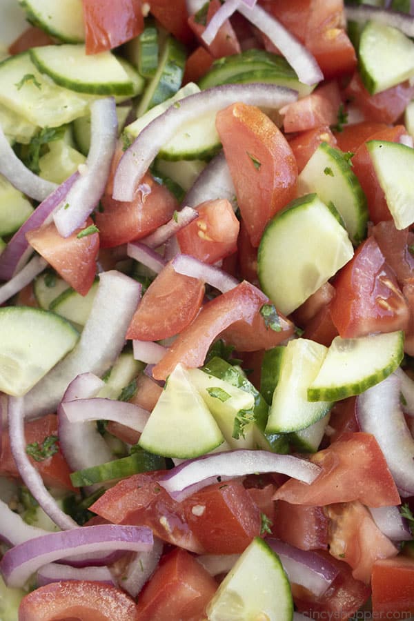 vegetable salad with cucumbers tomatoes and onions