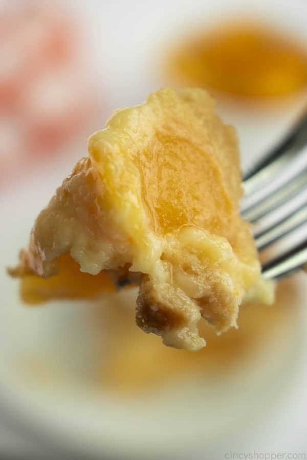 Closeup of creamy custard peach pie