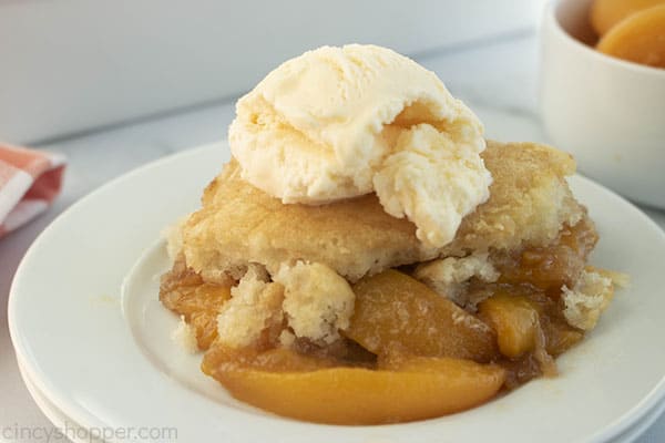 Fresh Cobbler with canned peaches on a plate