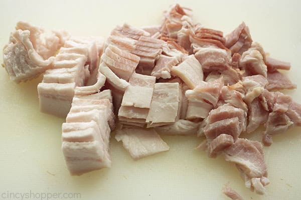 Chopped uncooked bacon strips