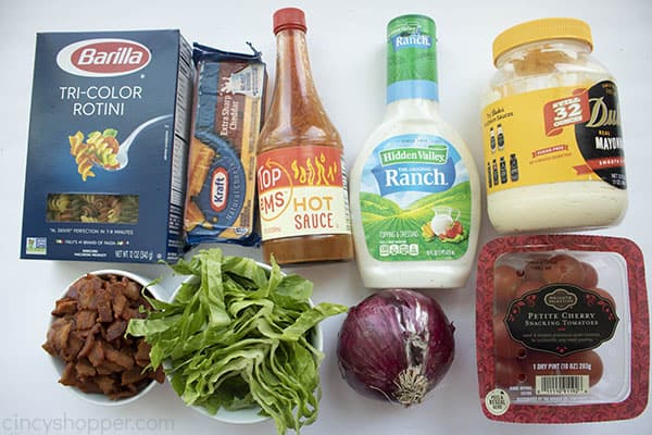 Ingredients for a pasta salad recipe