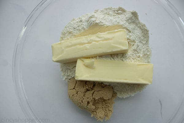 ingredients in a large clear bowl to make the shortbread mixture