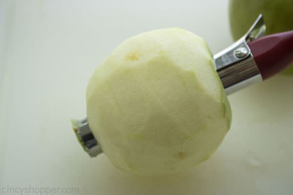 up close shot of a peeled green apple 