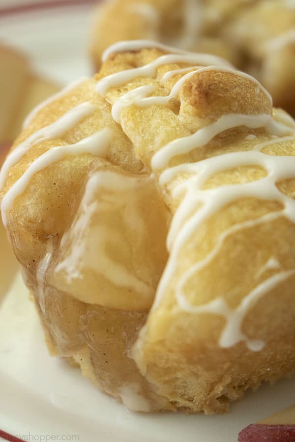 Close up of Apple Pie Bites with drizzle