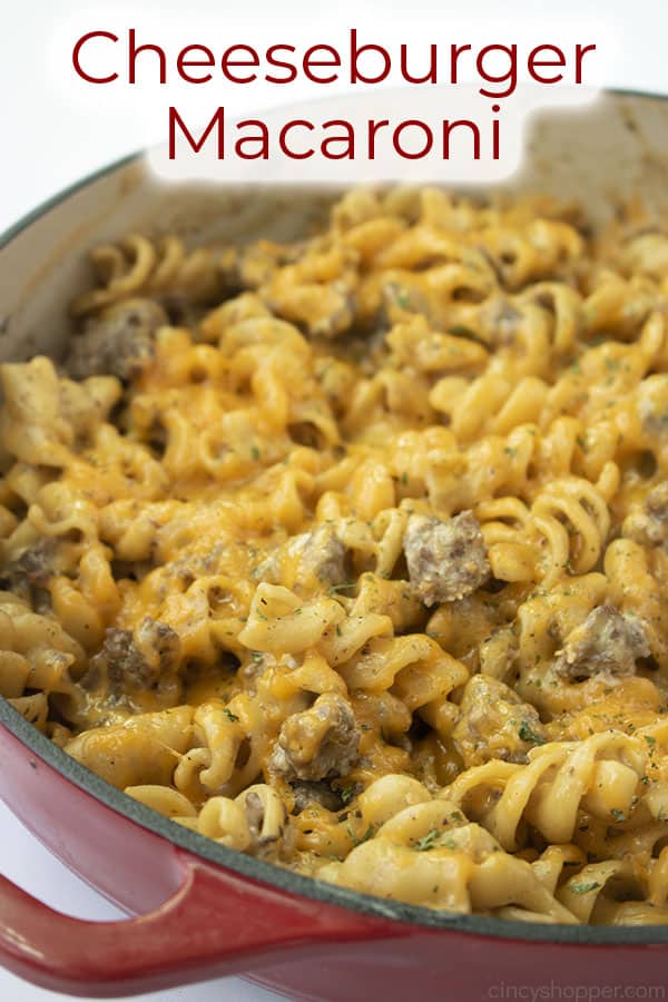 Long Pin image titled in red, Cheeseburger Macaroni 