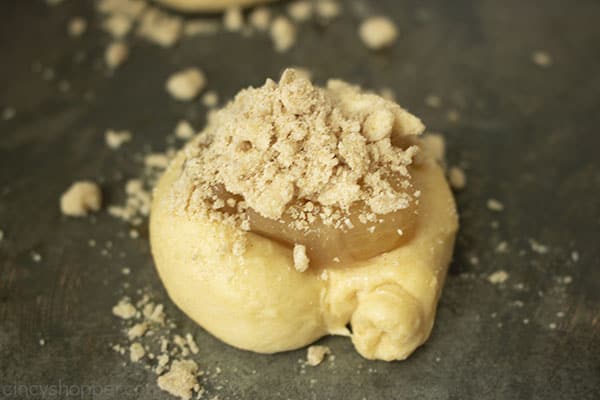 Crumb topping on the top of crescent danish