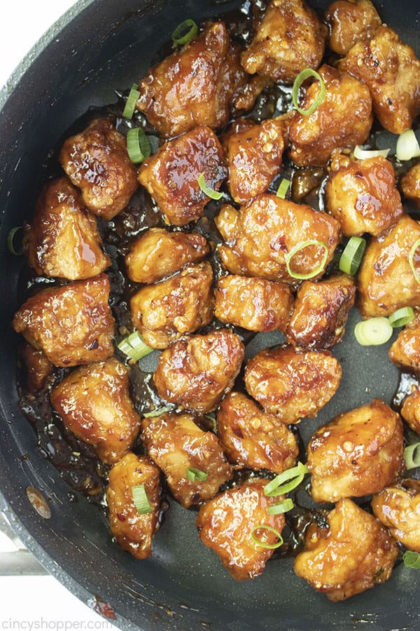 General Tso's Chicken in a black skillet.