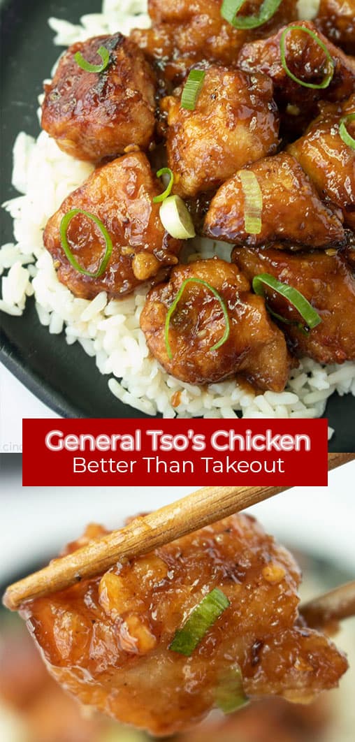 Long Pin General Tso's Chicken text Better than takeout. 