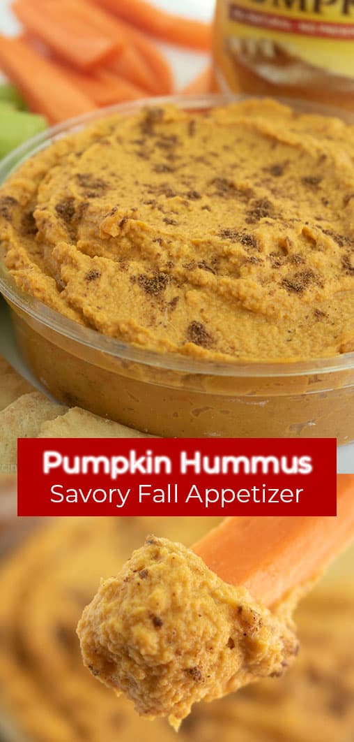 Long Pin text on two images Pumpkin Hummus Savory Fall Appetizer!