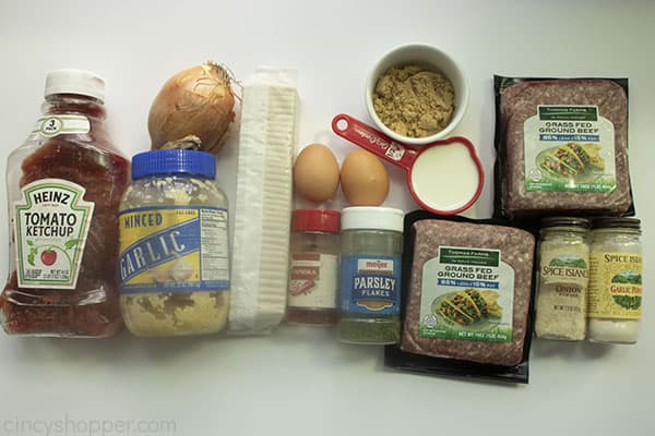 Ingredients to make meatloaf.