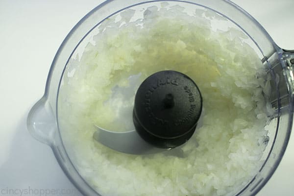 Diced onions in a food processor. 